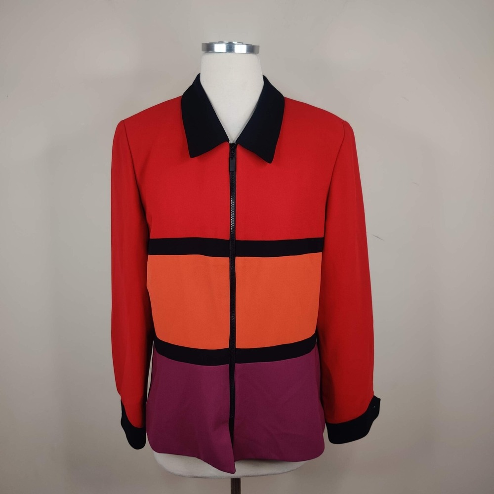 David Warren New York Jacket Colorblock Stripe Zip Up‎ Red Orange Purple